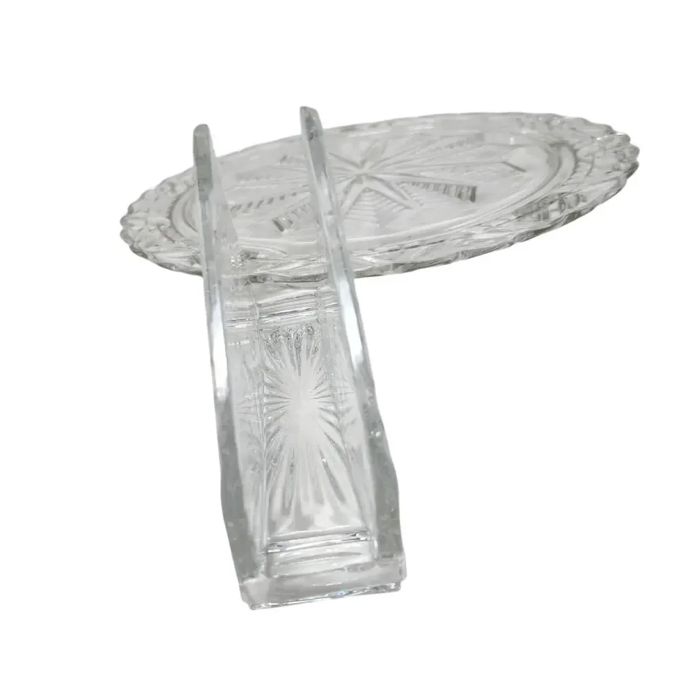 Lot Of 3 Vintage Crystal Glass Round Diner Plated With Napkin Holder Dining Ware